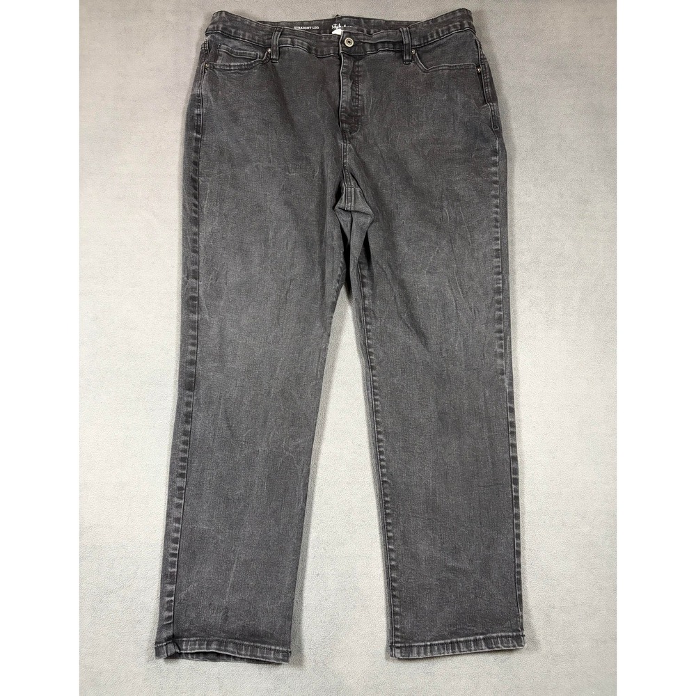 Style & Co Straight Leg Jeans Womens 20W Gray Denim Stretch Mid Rise